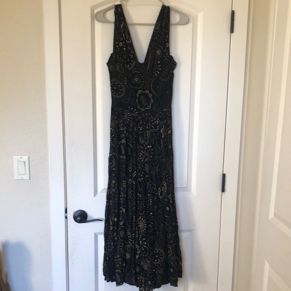 Vintage Chacok French Brand Bohemian Black and Gold Maxi Dress